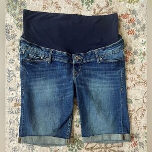 Maternity Denim Shorts with Navy Waistband